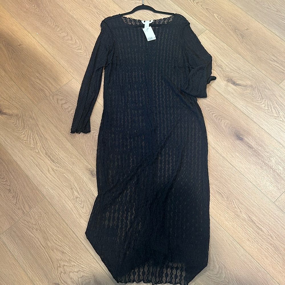 Sheer Black Lace Midi Dress XL